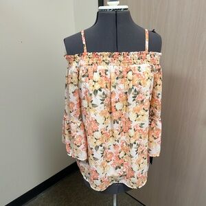 by & by Floral Off-Shoulder Blouse in Pink and Cream